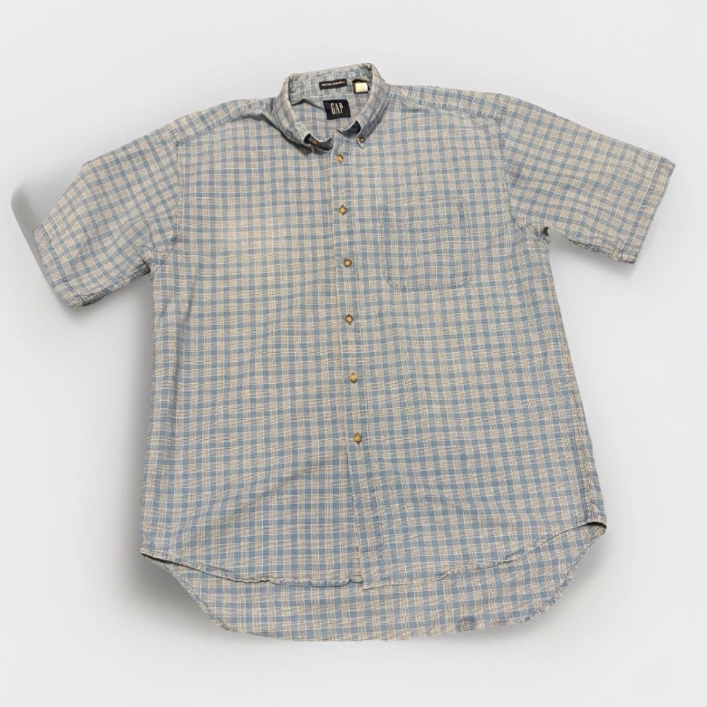 Vintage GAP Label Y2K 90’s Men’s L Cotton Indigo Yarns Plaid Button Down Blue